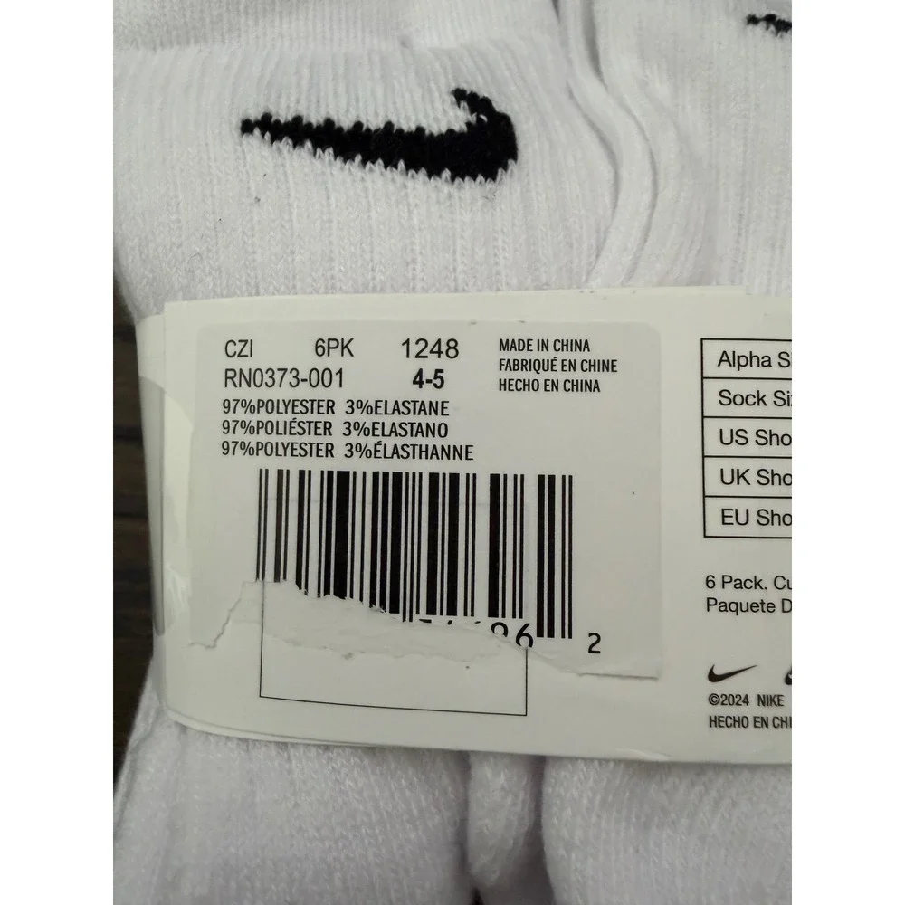 Nike Kids 6 Pack Everyday Cushioned Crew Socks White RN0373-001 Size 7C-10C XXS